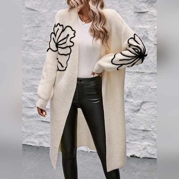 Floral Pattern Drop Shoulder Duster Cardigan